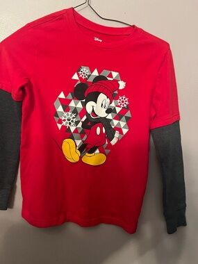 Disney Red & Gray Mickey Mouse Layered-Look Long Sleeve Tee Size 8